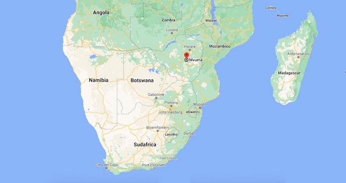 Mappa dello Zimbabwe e di Mvuma dove le iene hanno divorato un uomo