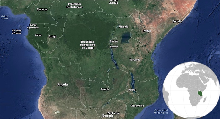 Mappa dell'Africa centro-meridionale con la Tanzania