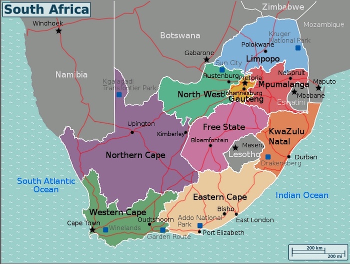 Mappa del Sudafrica, il 90% dell'allevamento di leoni in due province