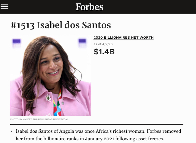 Emirati congelano i conti bancari della angolana Isabel figlia di Dos Santos