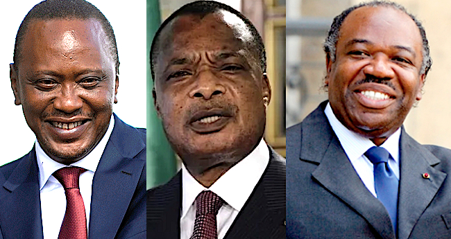 Da sinistra: Uhuru Kenyatta, Denis Sassou Nguesso e Ali Bongo
