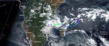 La tempesta tropicale, Ana, da un'immagine satellitare (Courtesy https://zoom.earth/)