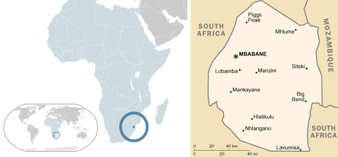 Mswati III Mappa dell'Africa e di eSwatini