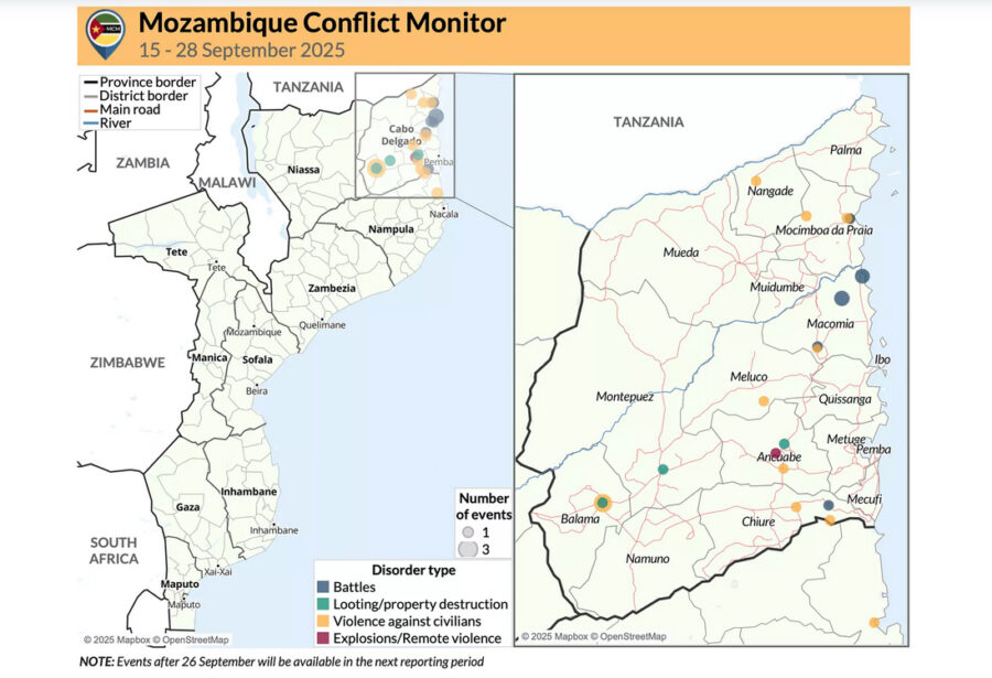 Mappa degli scontri e degli attacchi a Cabo Delgado