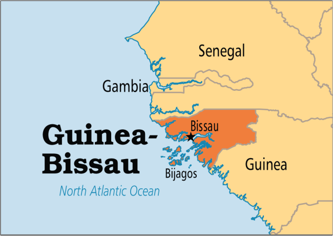 Posizione geofrafica della Guinea-Bissau.