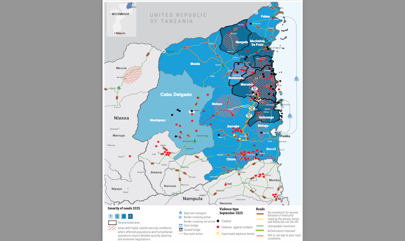sfollati mappa della guerra in Mozambico